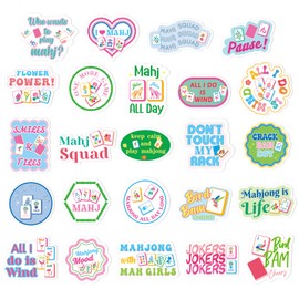 Fuyoooo 24 Pcs Mahjong Stickers 2 Inches Funny Aesthetic Mah Jong Tile Stickers for Water Bottle Scrapbook Skateboard Laptop Luggage Phone Guitar Computer Mahjong Party Supplies Gifts for Women Adult