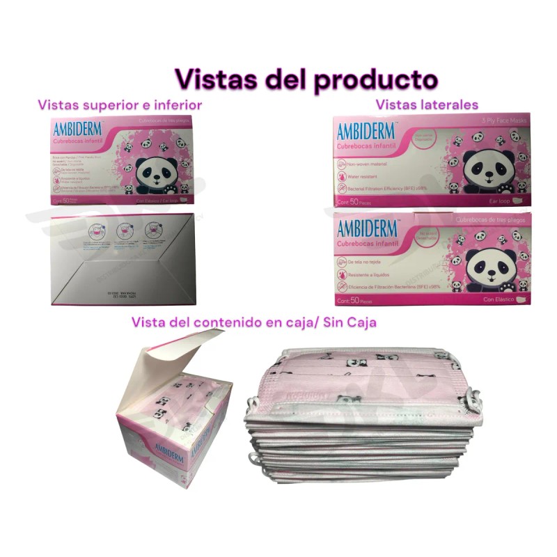 Ambiderm 250 Cubre Bocas Tricapa Infantil Niños Termosellado