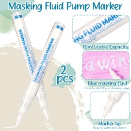 Feifeiya 2 Pcs Masking Fluid Pen for Watercolor Painting, 10ml Capacity with 3mm Applicator Tip, Masking Fluid Marker for Various Art Projects Watercolor Ink (White)