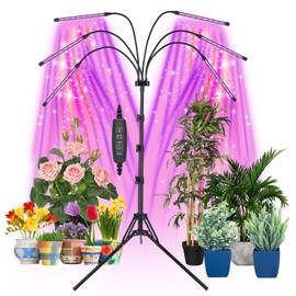 Mefflypee Grow Lights for Indoor Plants, LED Grow Light Stand, Red Blue Yellow Full Spectrum Plant Lamp with Adjustable Tripod, Color Changing Dimmable Vegetative Lamp with Auto On Off Timer (Type A)