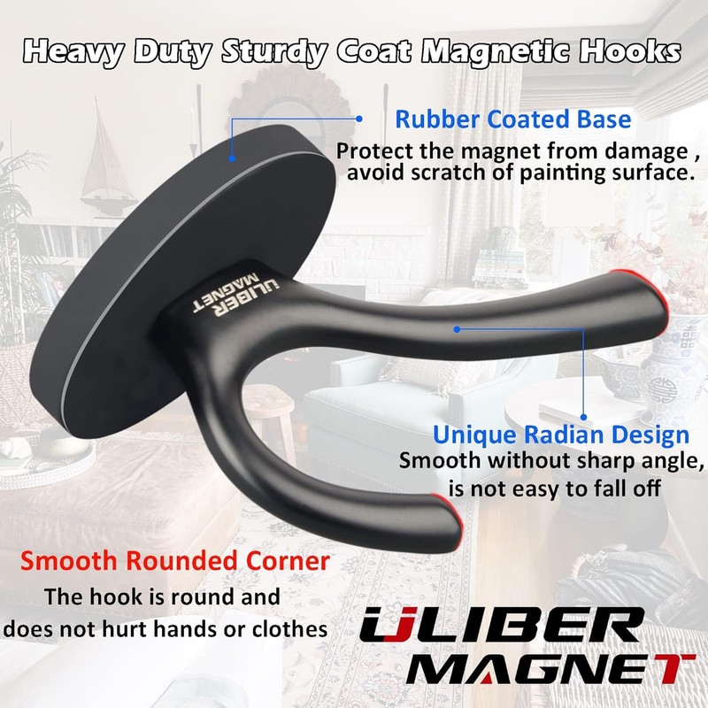 ULIBERMAGNET Strong Magnetic Double Hooks, 2-Pack Heavy Duty Heavy Duty