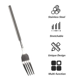 Stainless Steel Dinner Fork, Food-Grade BBQ Forks Silverware, Telescopic Extendable Dinner Forks Salad Forks Dessert Forks Long Handle Fork