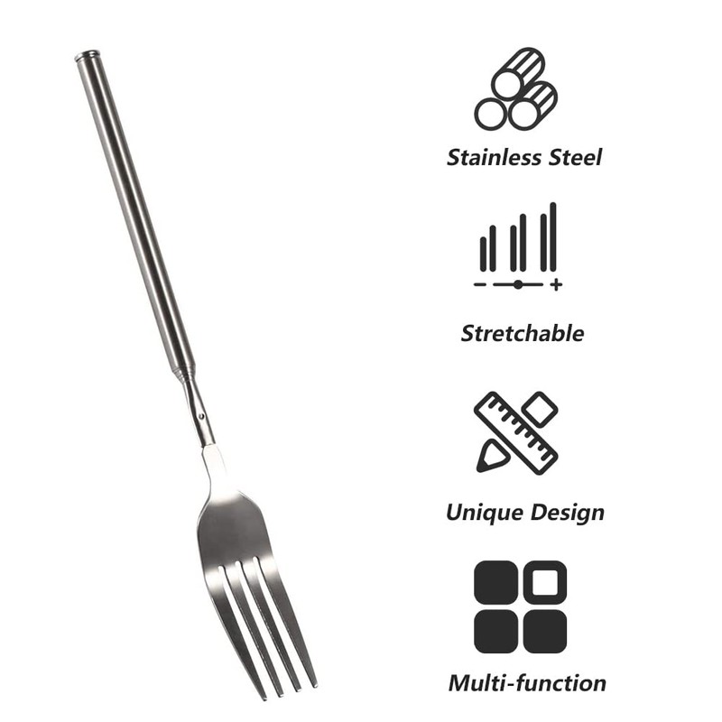Stainless Steel Dinner Fork, Food-Grade BBQ Forks Silverware, Telescopic Extendable