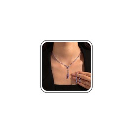 Inateannal Crystal Bridal Necklace Earrings Set Rhinestone Y Lariat Necklace Crystal Tassel Drop Earrings Gold Tennis Choker Necklace Bridal Jewellery Cubic Zirconia Necklace Wedding Prom Costume,