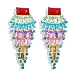 Layers Multi Crystal Long Earrings Women Bohemian Handmade Big Drop Earrings, Rhinestone