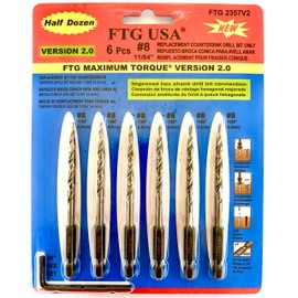 FTG USA Tapered Countersink Drill Bit Set 6 Pc #8 (11/64") Tapered Drill Bit Replacement, Countersink Bit Same Size for Wood Countersink Drill Bits