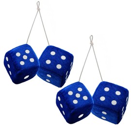 ZONETECH Blue 3" Square Hanging Dice-Soft Fuzzy Decorative Vehicle Hanging Mirror Dice with White Dots - 2 Pack