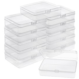 Belle Vous 12 Pack Small Clear Plastic Storage Box Containers with Hinged Lid - L11.2 x W8.3 x H2.8cm / 4.41 x 3.27 x 1.10 Inches - Mini Boxes for Pills, Beads, Jewellery & Craft Items