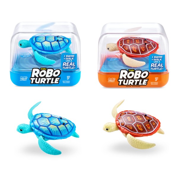 Robo Turtle Robotic Swimming Turtle (Orange and Blue Turtles Included) electronic pet turtle, summer pool toy, bath toy, (2 Pack, Orange and Blue)