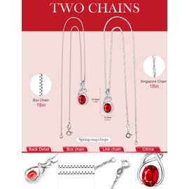 HXZZ Fine Jewelry Birthstone Gifts for Women Natural Gemstone Red Garnet Sterling Silver Pendant Necklace Anniversary Birthday Gift for Wife Mom