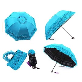 zmgmsmh - Paraguas plegable de viaje compacto resistente a los rayos UV, paraguas de encaje de princesa, para mujeres y niñas (azul)