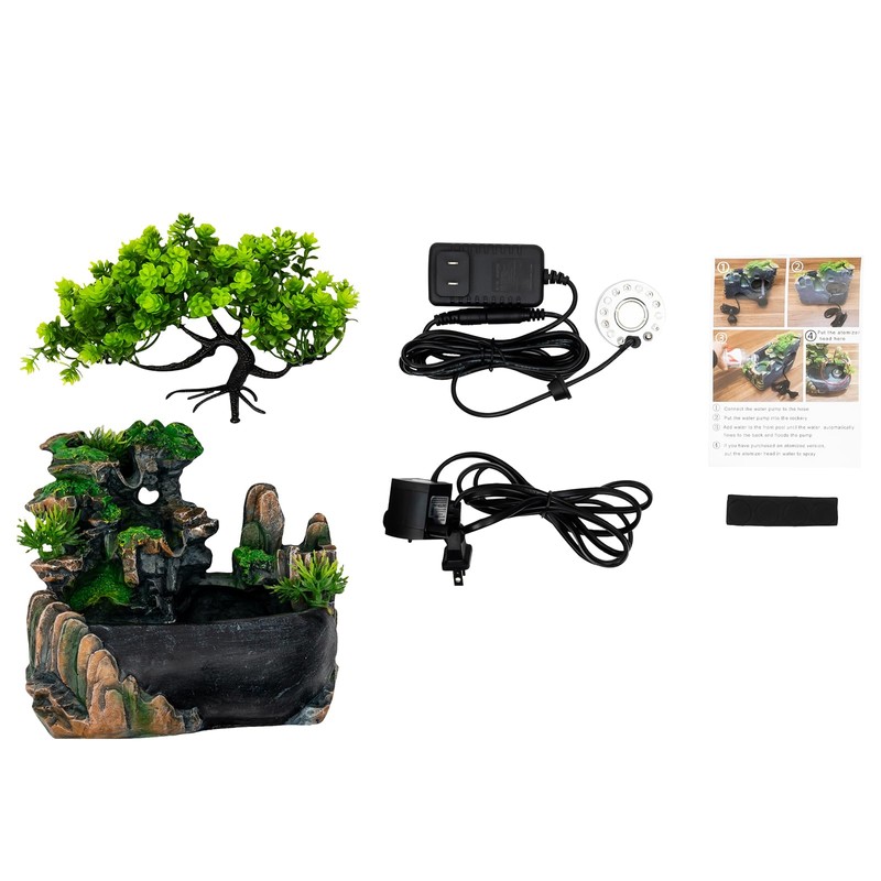 TITIDU Desktop Waterfall Bonsai Mini Rock Fountain w/LED Lights &