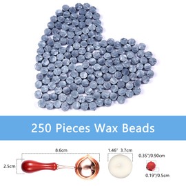 Comealltime 248 Piece Sealing Wax Set, Octagonal Sealing Wax Beads with 2 Tea Lights and 1 Melting Spoon, Sealing Wax for Wax Seal Stamp (Grey Blue)