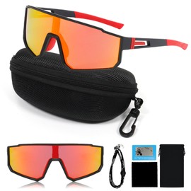 NAMIS Schnelle Brille Rave Polarisierte Fahrradbrille Herren Damen Sportbrille UV400 Schutz Sport Sonnenbrille HD Verstellbare Rennrad Brille Laufbrille für MTB Rennrad Ski Bergsteigen Rot