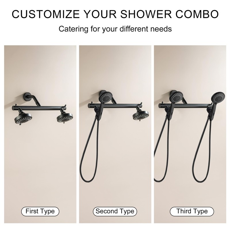 Beiyi Dual Shower Head Adapter Build-in Shut Off Valve for