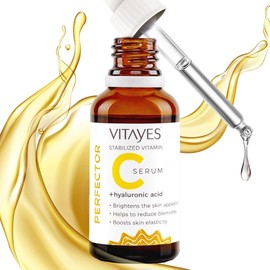 Vitayes Vitamin C Serum with Hyaluronic Acid, Highly Dosed, Vegan, Face Care, Eye Area, Anti-Wrinkle /Anti-Ageing, Anti-Pigment Spots, Suitable for Derma Roller, Organic Care Product