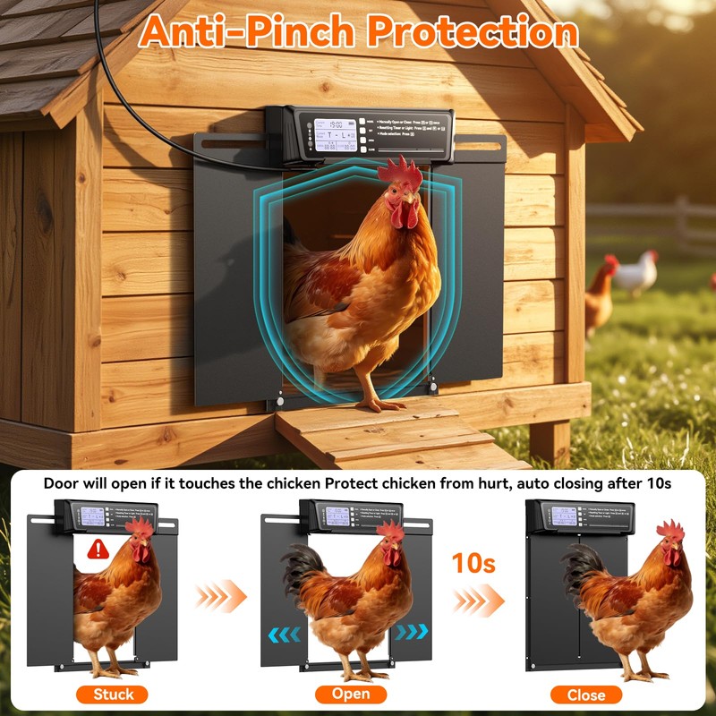 Automatic Chicken Coop Door Large Size, 7W Solar Powered with