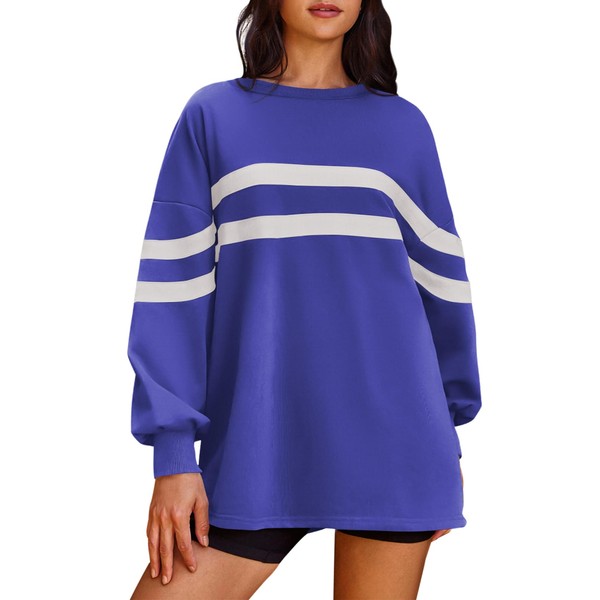Panadila Womens Oversized Crewneck Sweatshirt Striped Pullover Long Sleeve Tunic