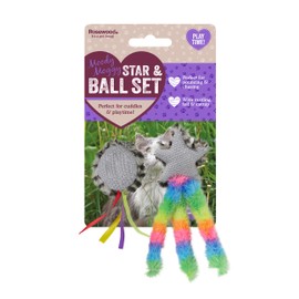 Rosewood Moody Moggy Star & Ball Cat Toy Set - Engaging Interactive Toys With Catnip For Fun Play & Exercise