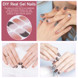 DUKASOU 28pcs Semi Cured Gel Nail Strips, Gel Nail Stickers Kit Work with Any UV Nail Lamps, Long Lasting Gel Nail Wraps for Girl Women, Includes Prep Pads, Nail File & Wood Stick(Bean Red)