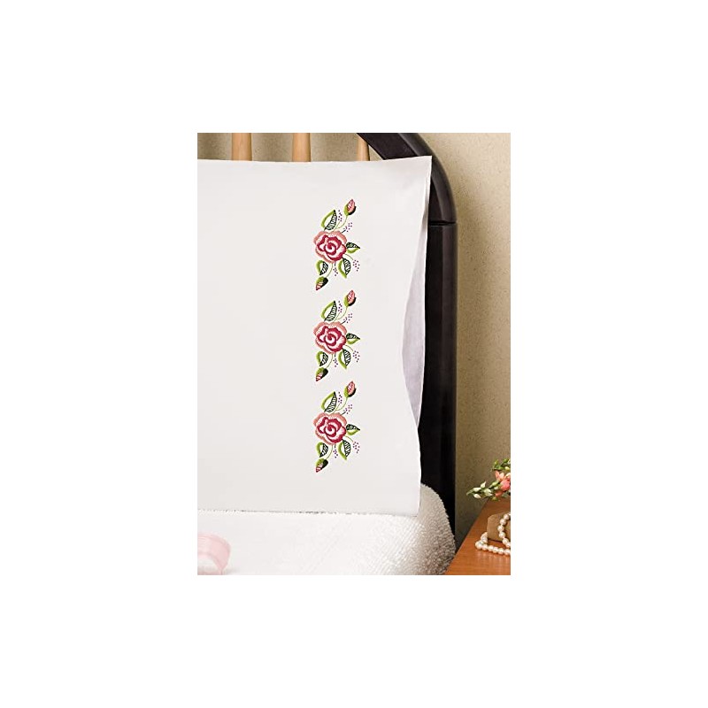 Tobin Rose Row Stamped for Embroidery Pillowcases