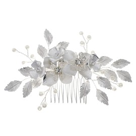 FRCOLOR Elegant Bridal Hair Comb Flower and Leaves Design Hair Accessory for Weddings Parties and Special Occasions Rhinestone Detail for Added Charm
