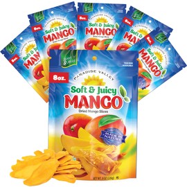 Dried Mango Slices - Delicious Texture Soft & Juicy Low Sugar Added Dried Mango - Naturally Ripened Mangos -Gluten Free Dry Mangoes Natural Source of Vitamin C, Fiber, (Mango 8 oz. 6 Pack)