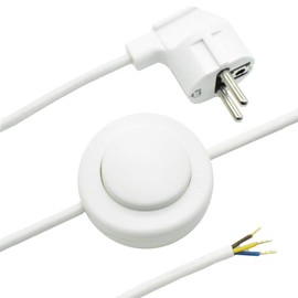 Connection Cable 4 m White Earthing Contact Angle Plug + Foot Pedal Switch Connection Cable 3 x 0.75 mm² 250 V Ready for Connection Plug Lead for Lamps