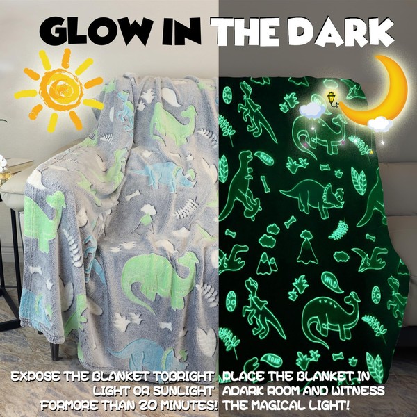 IUNTWEIE Cuddly Blanket Dino 150 x 200 cm, Dinosaur Blanket