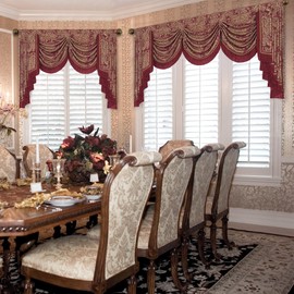 Loom and Mill Luxury Waterfall Valances for Living Room, Elegant Jacquard Thick Swag Curtains Valance with Tassels for Bedroom Windows Party Banquet Christmas Decorations (Burgundy, W59 Inch, 1 Panel)