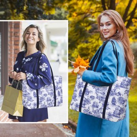 BUG Laptop Bag for Women 15.6 inch Large Capacity Work Tote Bag,Laptop Tote Bag Office Business Briefcase, Casual Handbag for Travel College Teacher-Blue and white