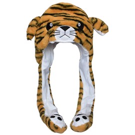 JOYHY Children's Adult Plush Hat Ear Moving Ear Flap Hat with Paw Brown Tiger