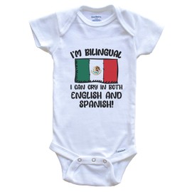 I'm Bilingual I Can Cry in Both English and Spanish Funny Mexican Flag Baby Bodysuit - Mexico One Piece, 0-3 Months White
