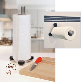 com-four® 2 x Standing Kitchen Roll Holder with Suction Cup Stand - Paper Roll Holder for the Kitchen - Stainless Steel Roll Holder - Kitchen Roll Holder No Drilling - 31 cm