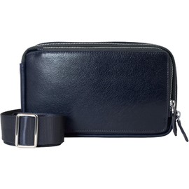 Dom Teporna Men's Body Bag, Genuine Leather, Italian Leather, Compact, 2-Way, Vertical, Horizontal, Front Cover, Clutch Bag, Crossbody Bag, navy
