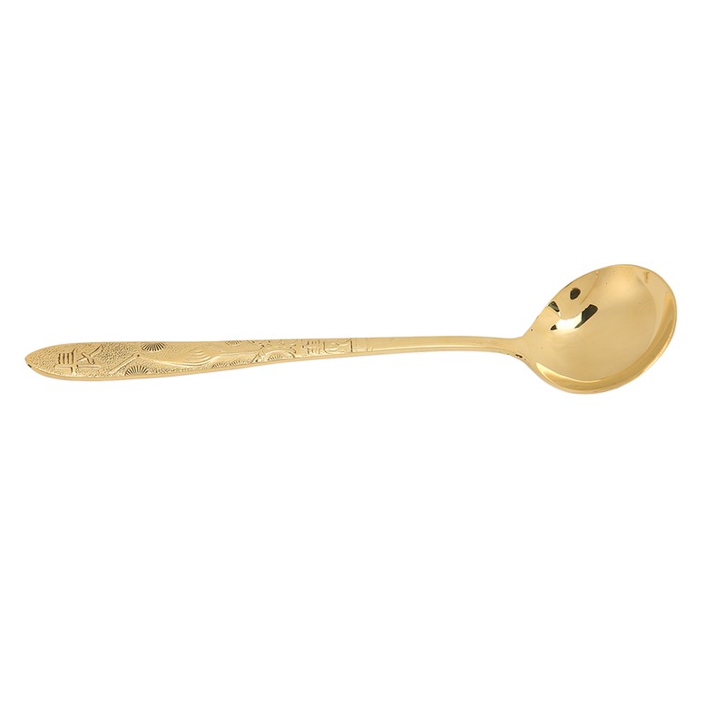 Serving Spoon Mirror Polished Brass Glossy Edges Heavy Duty Round