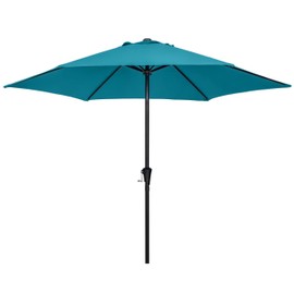 Sunnyglade 9FT Outdoor Patio Umbrella, Market & Table Umbrella with 6 Sturdy Ribs and Crank System, Fade-resistant & Waterproof for Garden Backyard Poolside Deck (Teal blue, 9FT)