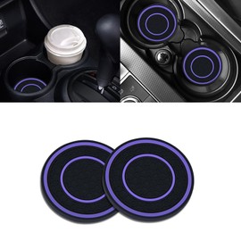 Piburth 2PCS Car Coasters for Cup Holder, 2.75 Inch Non-Slip Insert Water Bottle Holder Pads, Dustproof Automotive Interior Accessories Mat, Universal for Vehicles, Trucks, RVs and More (Black/Purple)