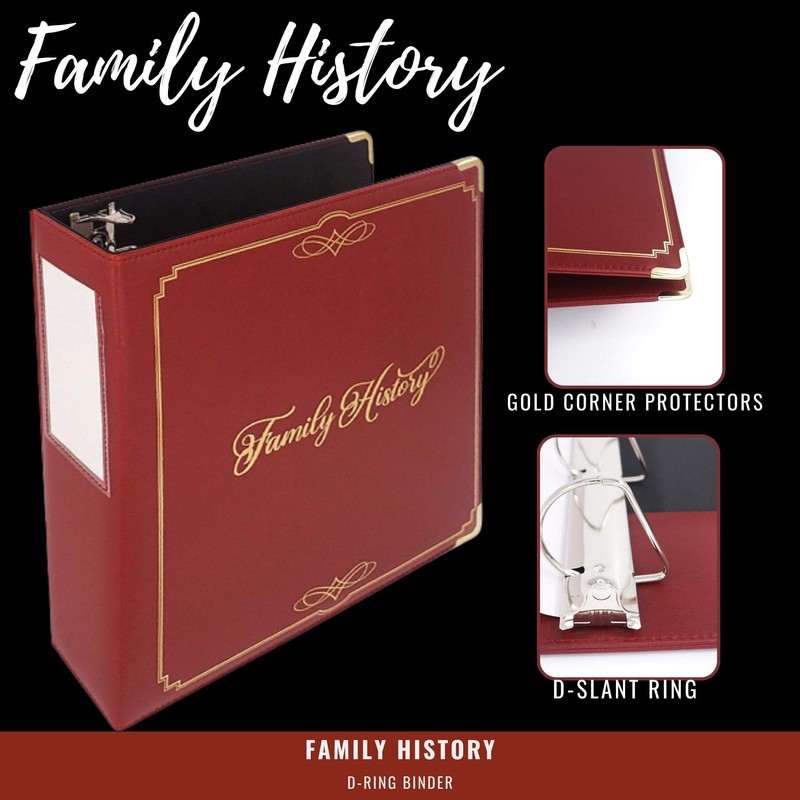 Performore Family History/Genealogy 3 inch Ring Binder, Burgundy, Stitched Padded