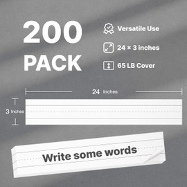 100 Pack Sentence Strips for Classroom, Chart Paper for Teacher Supplies, Lined Paper Borders for Classroom, Bulletin Board, 3 x 24 Inches (White)