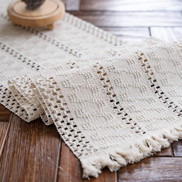 Alynsehom Macrame Table Runner Cream Beige Boho Table Runners with