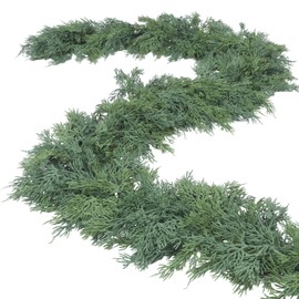 Dingion Christmas Artificial Cedar Garland, Green Faux Cedar Garland with Soft Thickness Pine for Home Table, Mantle, Wall, Door, Indoor & Outdoor Christmas Party Decorations (2 Pcs,6 ft)