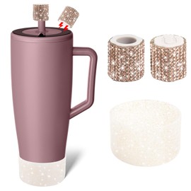 SLEILIN Silicone Boot and Rhinestone Magnetic Straw Cover Cap Compatible with BrüMate Era | Anti-Slip Silicone Protector for 40 oz Tumbler with Handle | Accessory Set for Stainless Steel Drinking Cup
