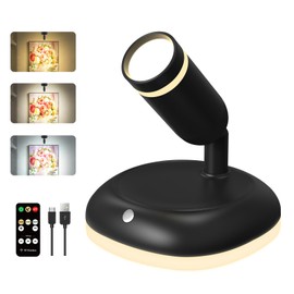 LED Wireless Spotlights Indoor with Remote Timmer,4000mAh Rechargeable Spot Lights,3000K/4000K/6000K Adjust Dimmable Battery Operated Lights Picture Light for Wall Accent Painting Artwork(Black)