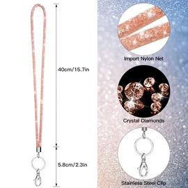 Bling Crystal Rhinestone Lanyard,31.5'' Office Neck Strap Lanyard with Metal Clasp & Keyring, Rhinestones Lanyard Keychain for Women, ID Card, Keys Strap.(Champagne)