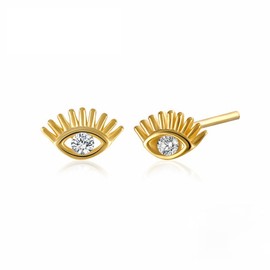 SAINT RAPHAËL Gold Evil Eye Stud Earrings for Women, for Girls, 18k Gold Plated Sterling Silver, Cute Small Stud Earrings, Hypoallergenic Earrings for Sensitive Skin (Gold)