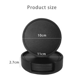 Bdfgh Set of 6 Leather Coasters with 1 Holder for Drinks, Drink Coasters Table Coaster Room/Kitchen/Living Room Accessories, for Cups Mugs Housewarming Gifts Home Decoration Green Navy Black (Black)