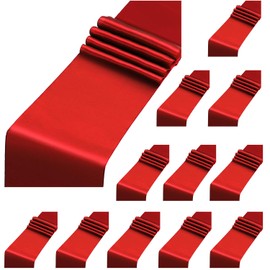 Aneco 12 Pack Satin Table Runner 12 x 108 Inch Red Long Wedding Satin Silk Table Runner for Wedding Banquet Graduations Birthday Party Decoration
