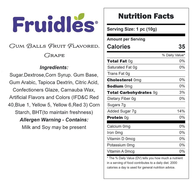 Fruidles Grape Gum Balls Fruit Flavored, Candy Buffet Treats, Machine