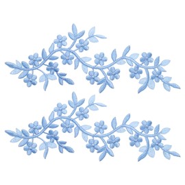 sourcing map 2Pcs Long Patch Flower Vine with Leaf, 10" x 4" Iron on Plum Patches Polyester Embroidered Applique for Curtain Pillow Clothes Sewing and Decoration, Blue